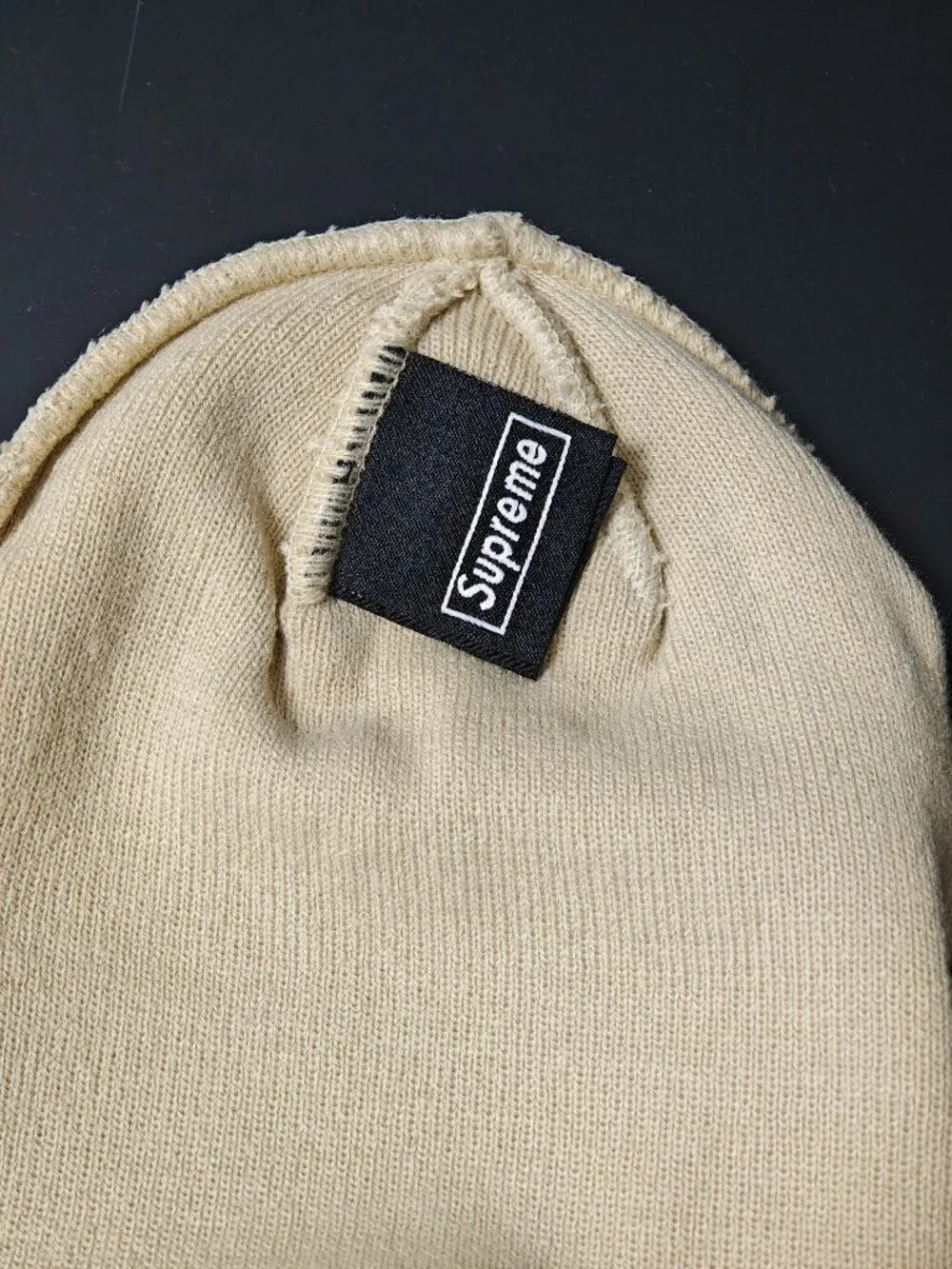 Supreme New Era Beige Red Logo Beanie